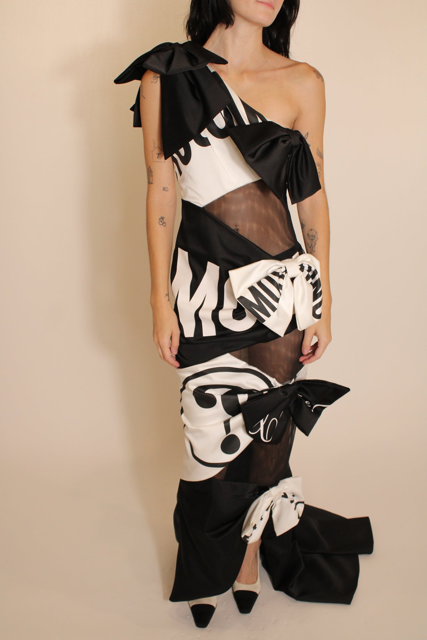 Moschino Black & White One Shoulder Gown
