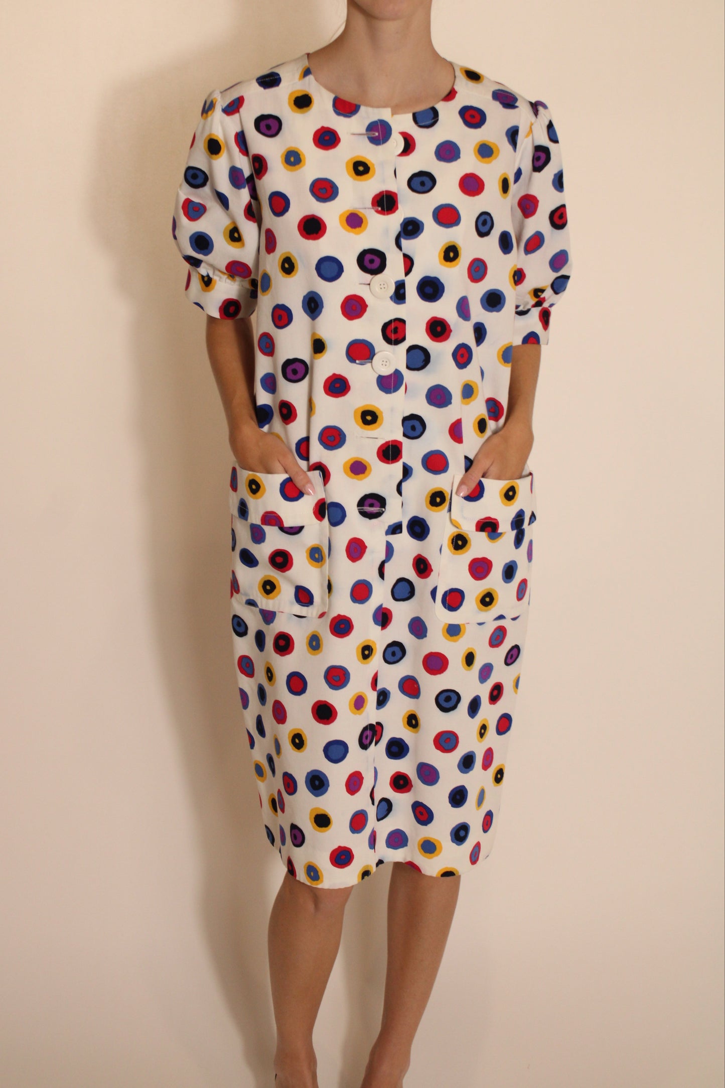 Saint Laurent Multi Color Polk A Dot Midi Dress With Pockets