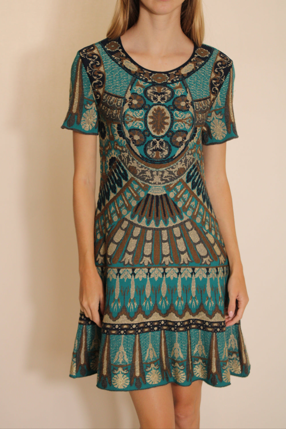 Alberta Ferretti Blue Printed Shortsleeve Mini Dress