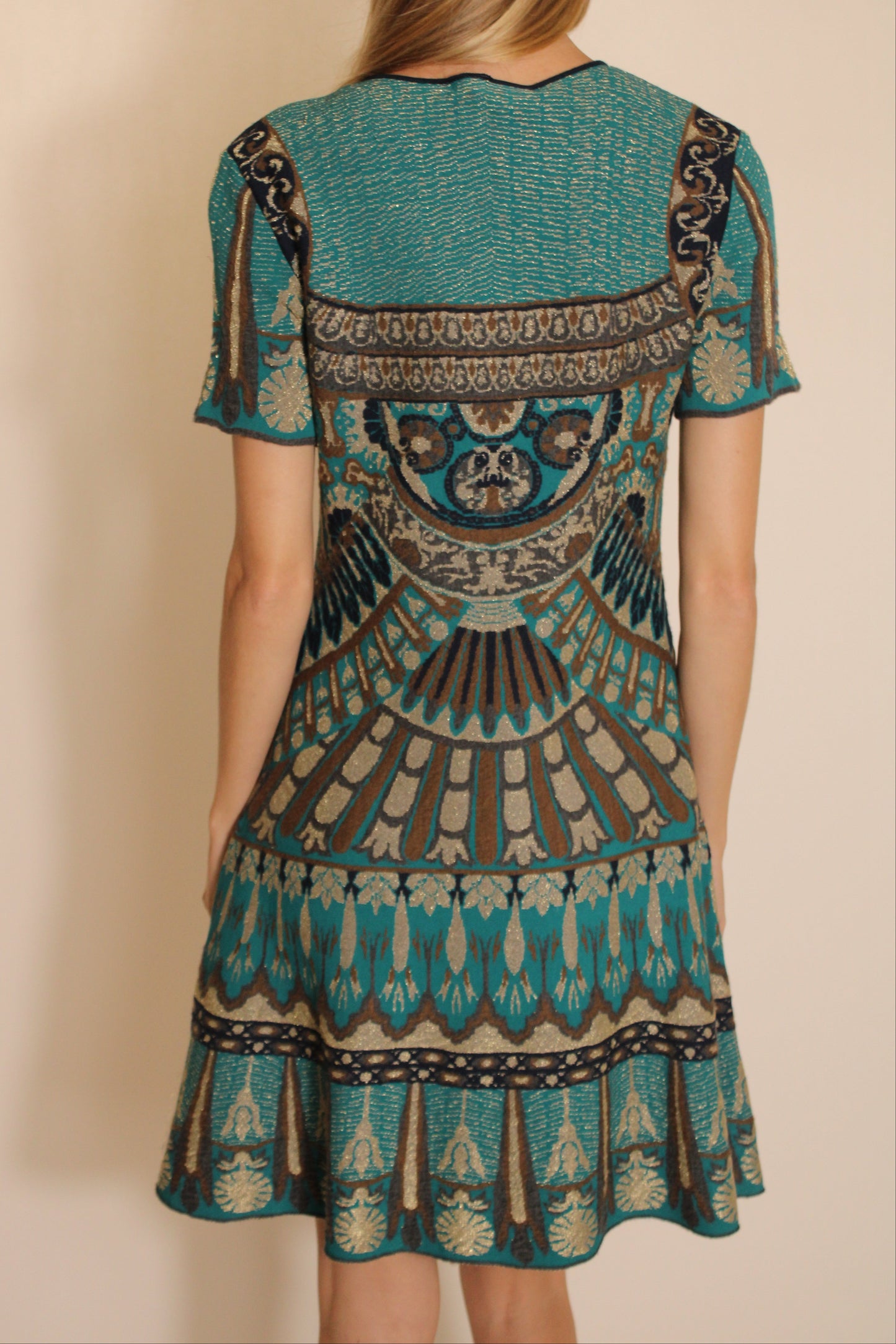 Alberta Ferretti Blue Printed Shortsleeve Mini Dress