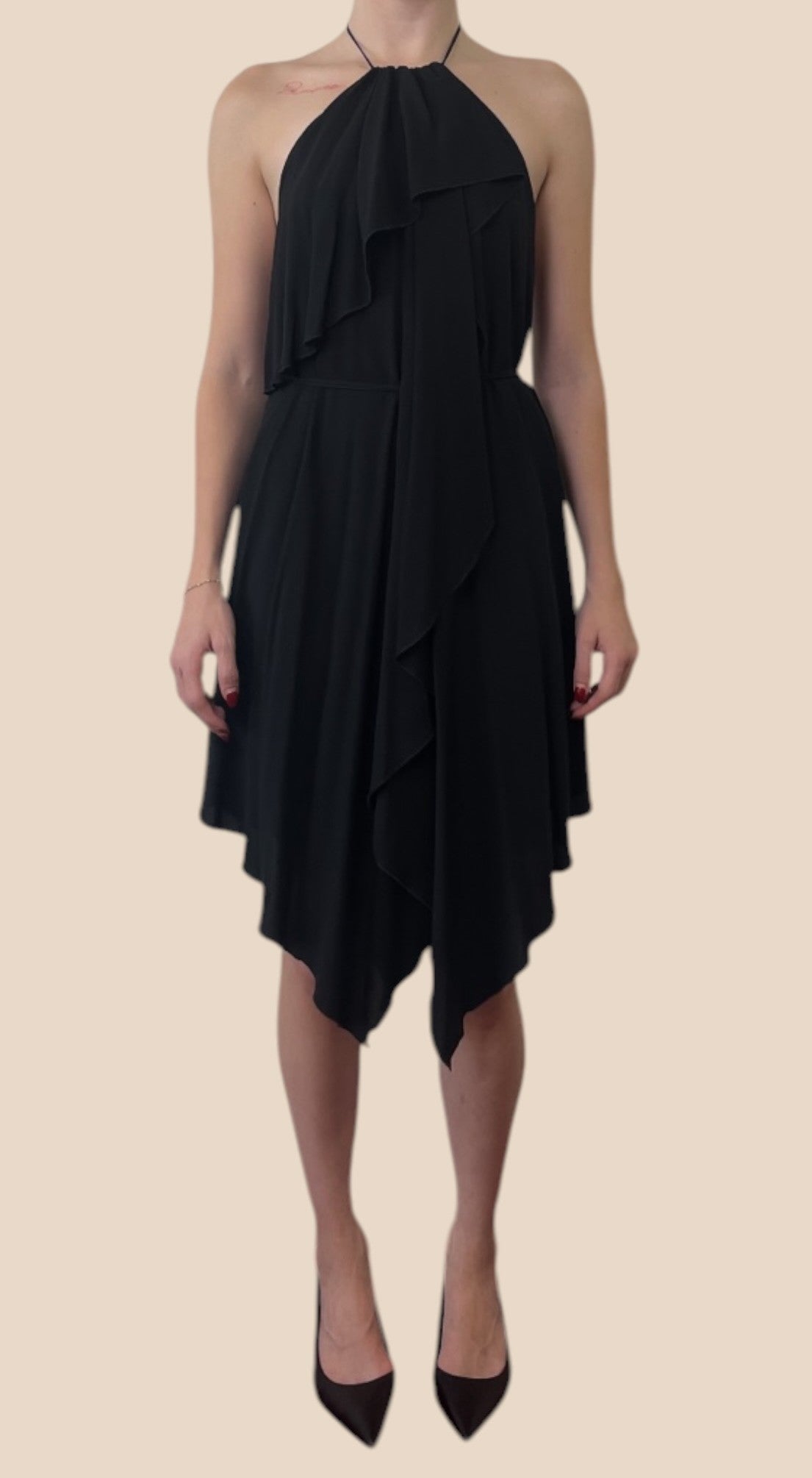 Blumarine Black Halter Neck Open Back Ruffle Dress