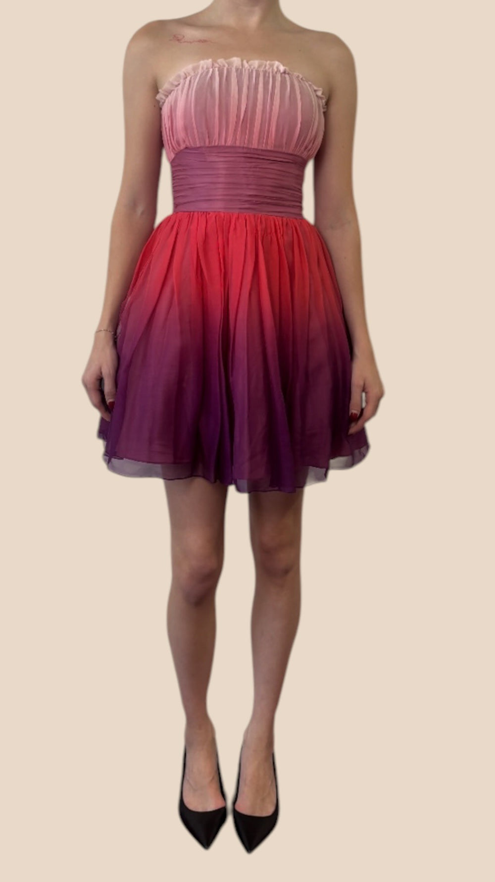 Betsey Johnson Pink & Purple Ombre Strapless Ruched Mini Dress
