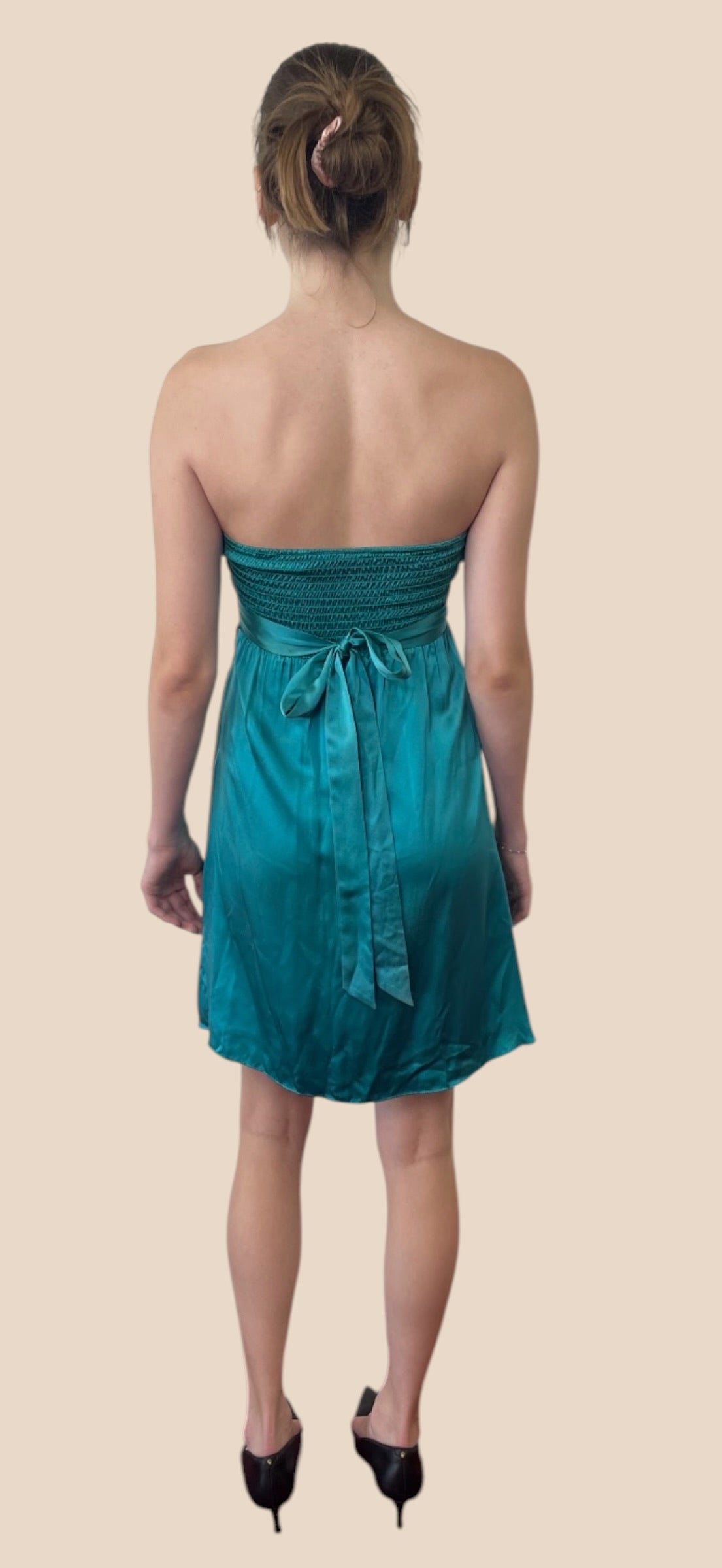 Betsey Johnson Teal Blue Strapless Ruffle Trim Mini Dress