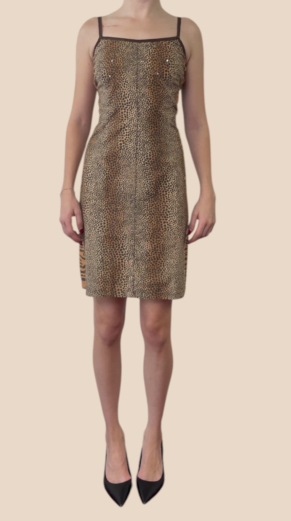 Blumarine Brown Leopard Print Spaghetti Strap Dress