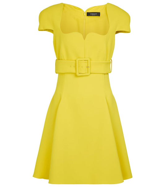 Versace Yellow Short-Sleeve Dress With Belt