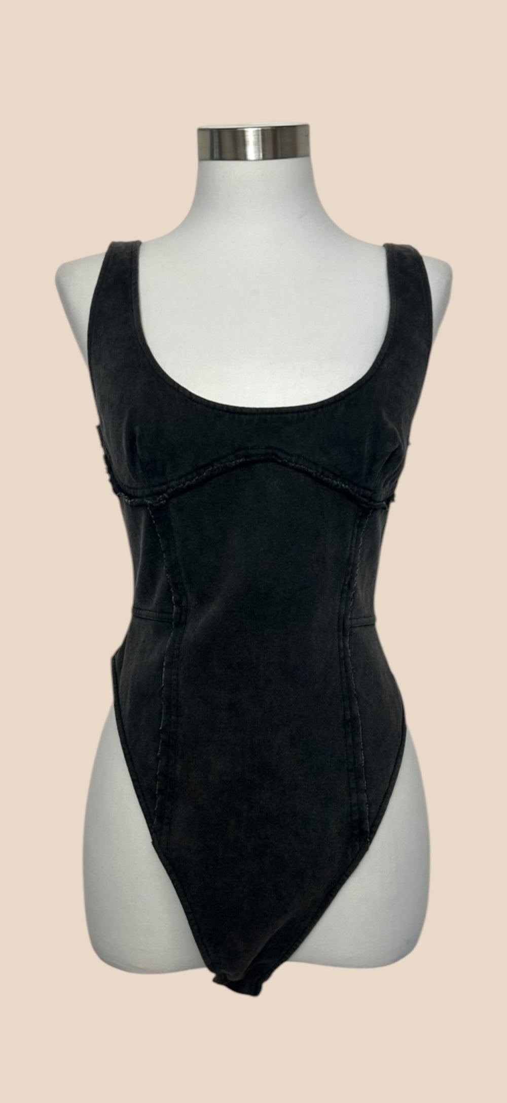 Acne Studios Black Washed Denim Scoop Neck Corset Bodysuit