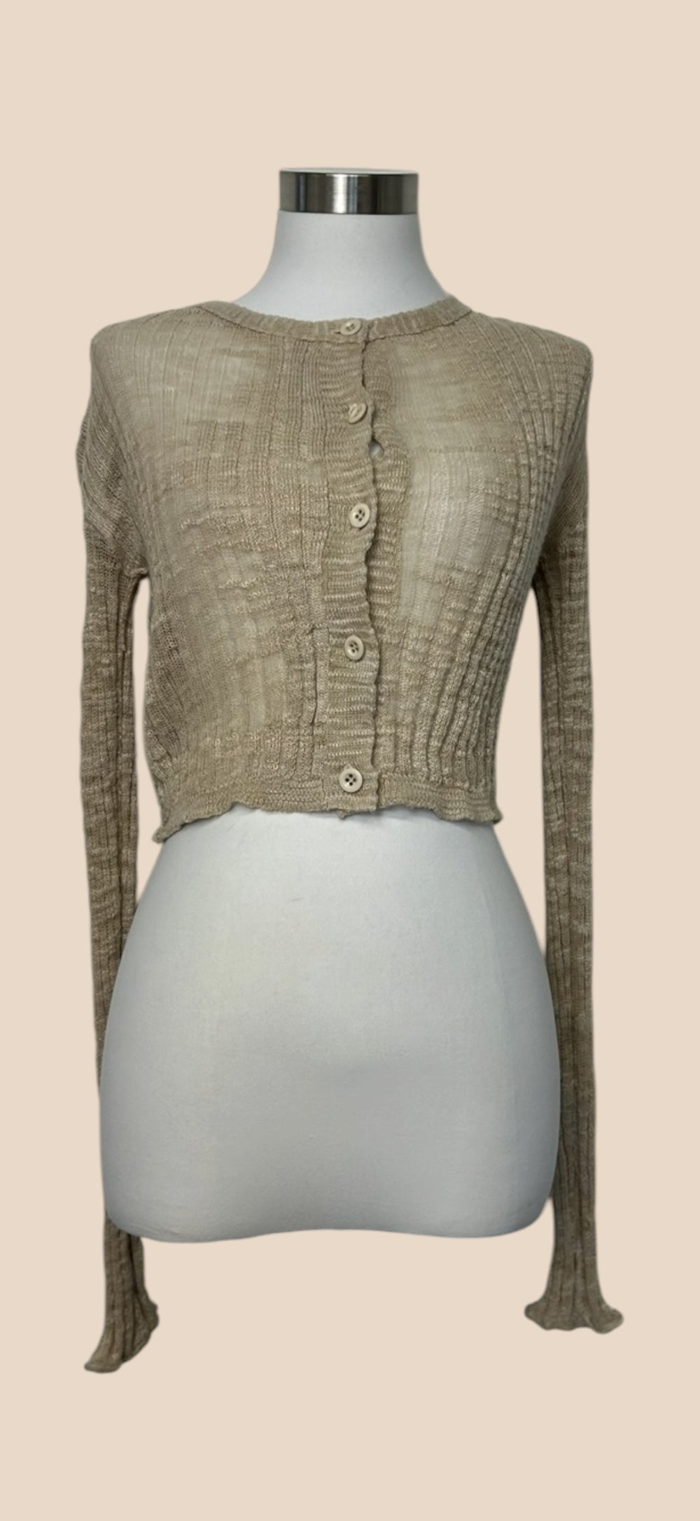 Acne Studios Beige Ribbed Knit Crew Neck Cardigan
