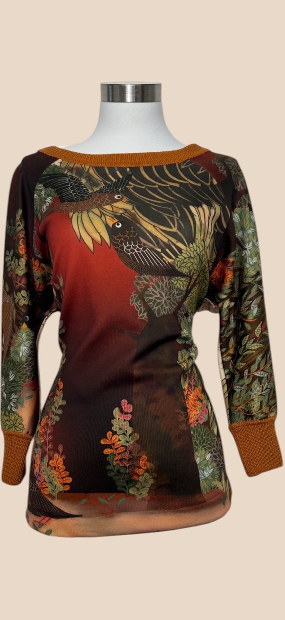 Alberta Ferretti Multicolor Bird and Floral Print Long Sleeve
