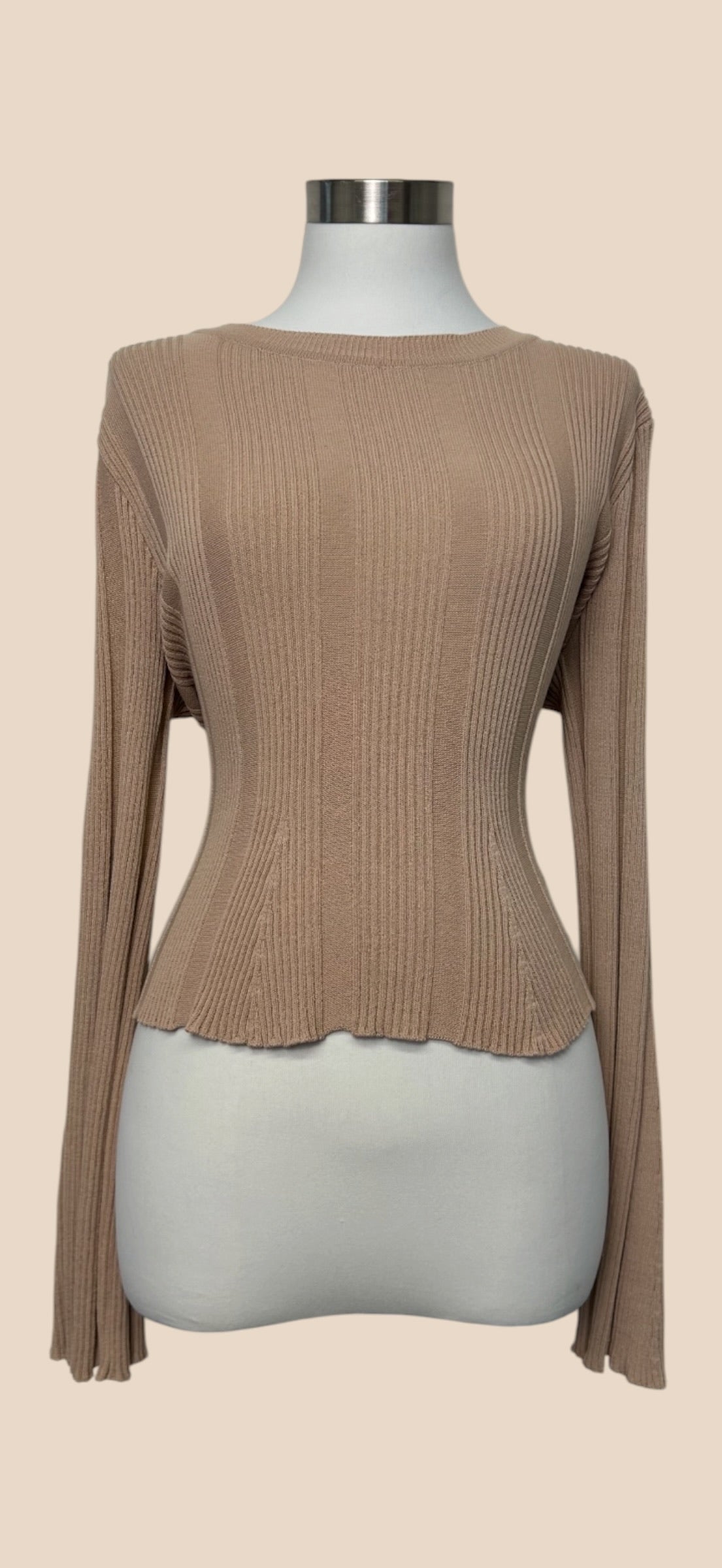 Alberta Ferretti Beige Ribbed Knit Long Sleeve Sweater