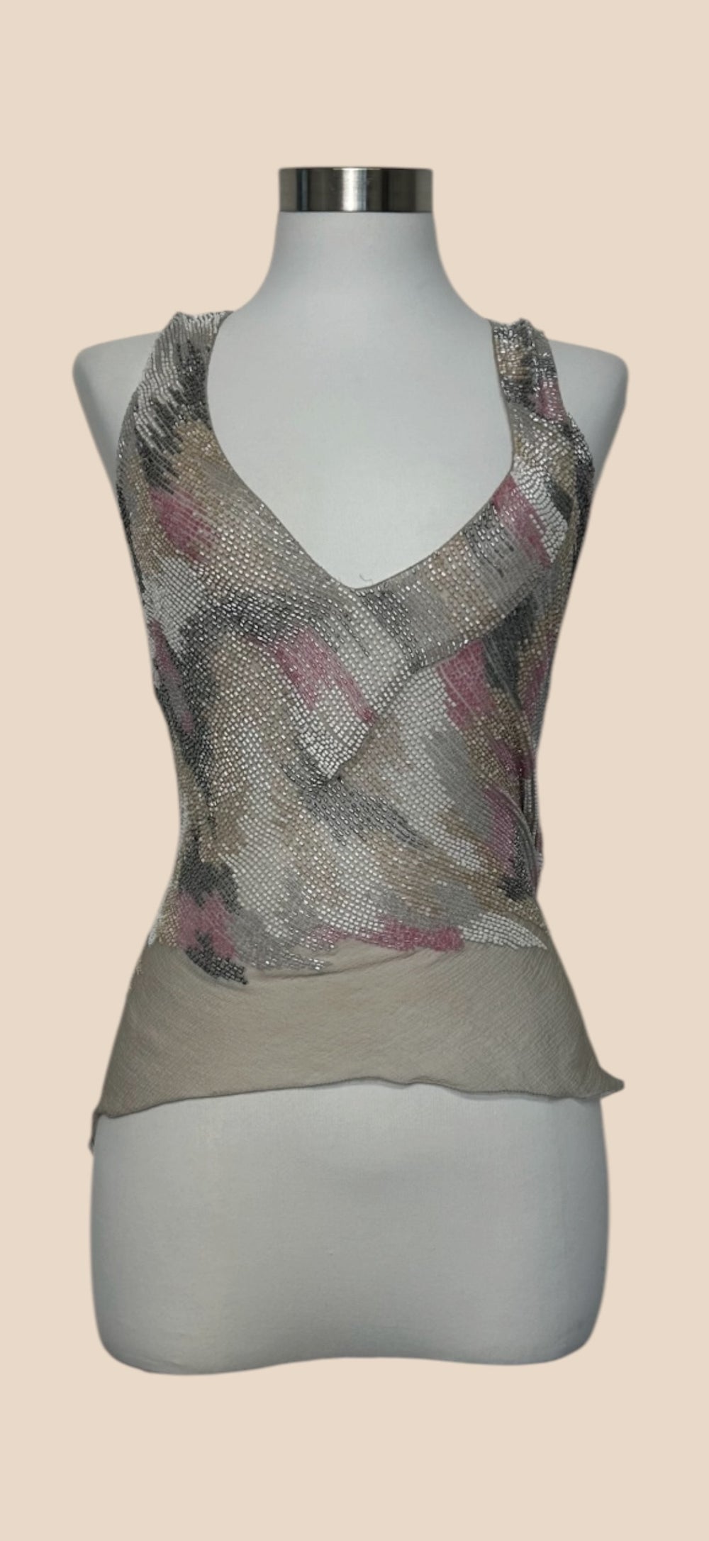 Alberta Ferretti Multicolor Metallic V-Neck Sleeveless Top
