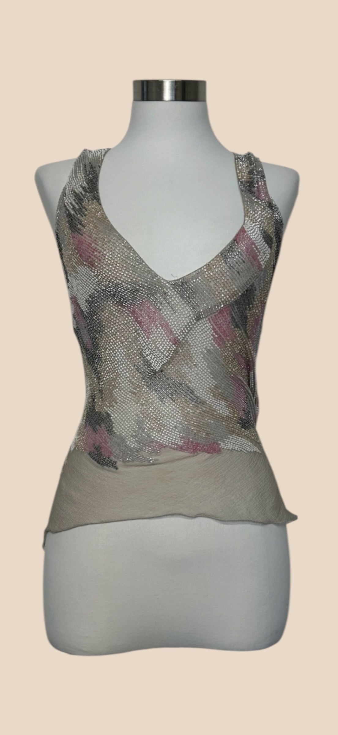 Alberta Ferretti Multicolor Metallic V-Neck Sleeveless Top