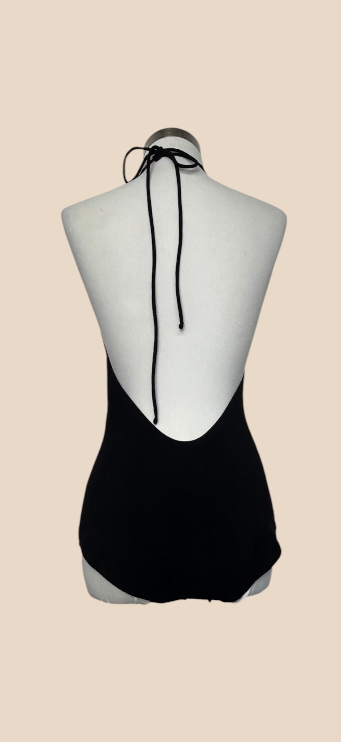 Alessandra Rich Black Crystal Embellished Plunging Halter Neck Backless Bodysuit