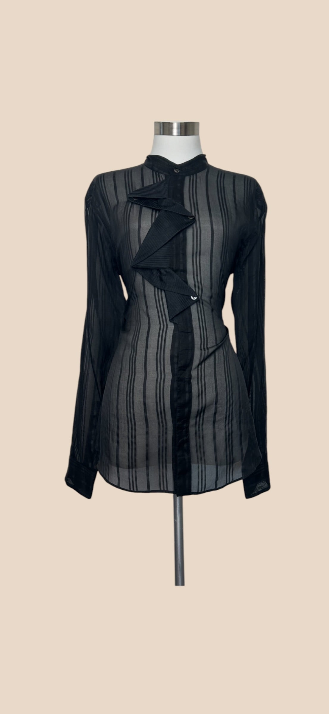 Alexander McQueen Black Sheer Ruffle Front Long Sleeve Blouse