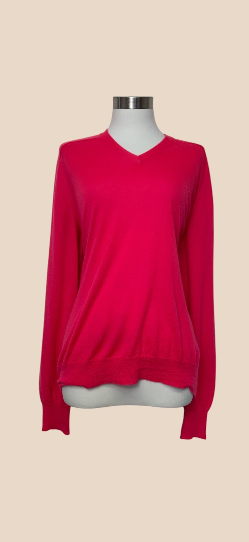 Alexander McQueen Hot Pink V-Neck Long Sleeve Knit Sweater