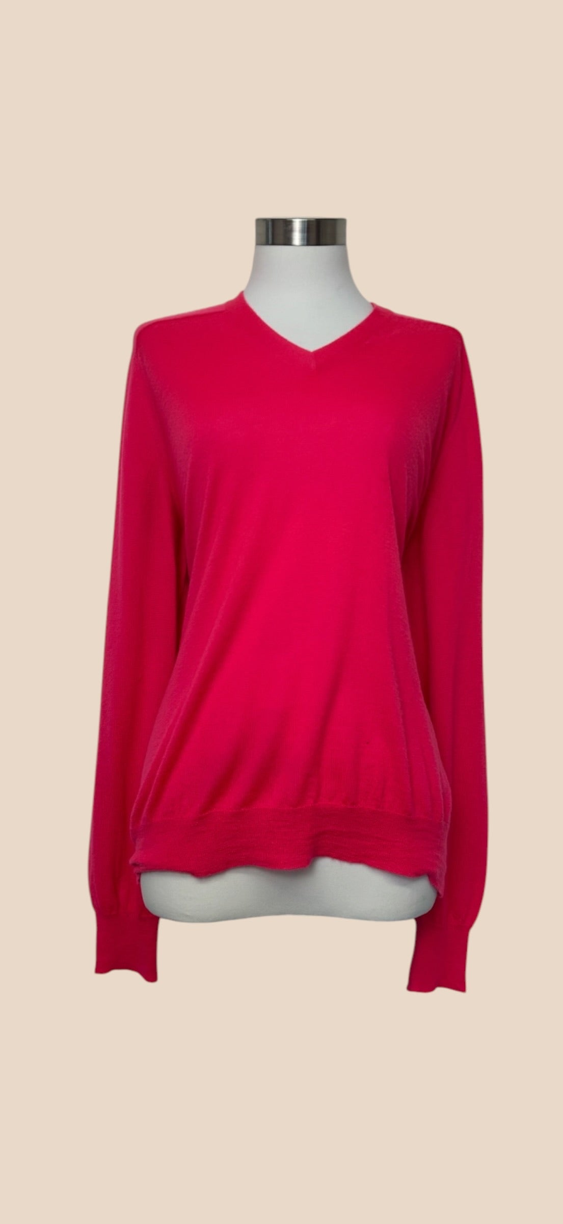 Alexander McQueen Hot Pink V-Neck Long Sleeve Knit Sweater