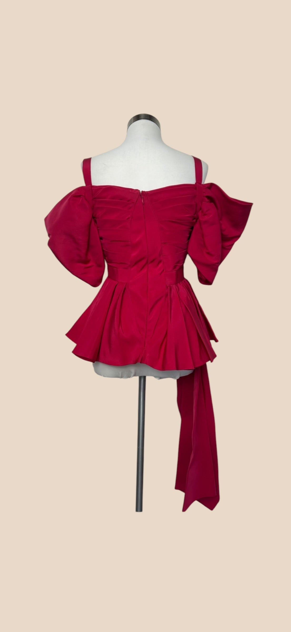 Alexander McQueen Pink Satin Puff Sleeve Peplum Top with Draped Sash