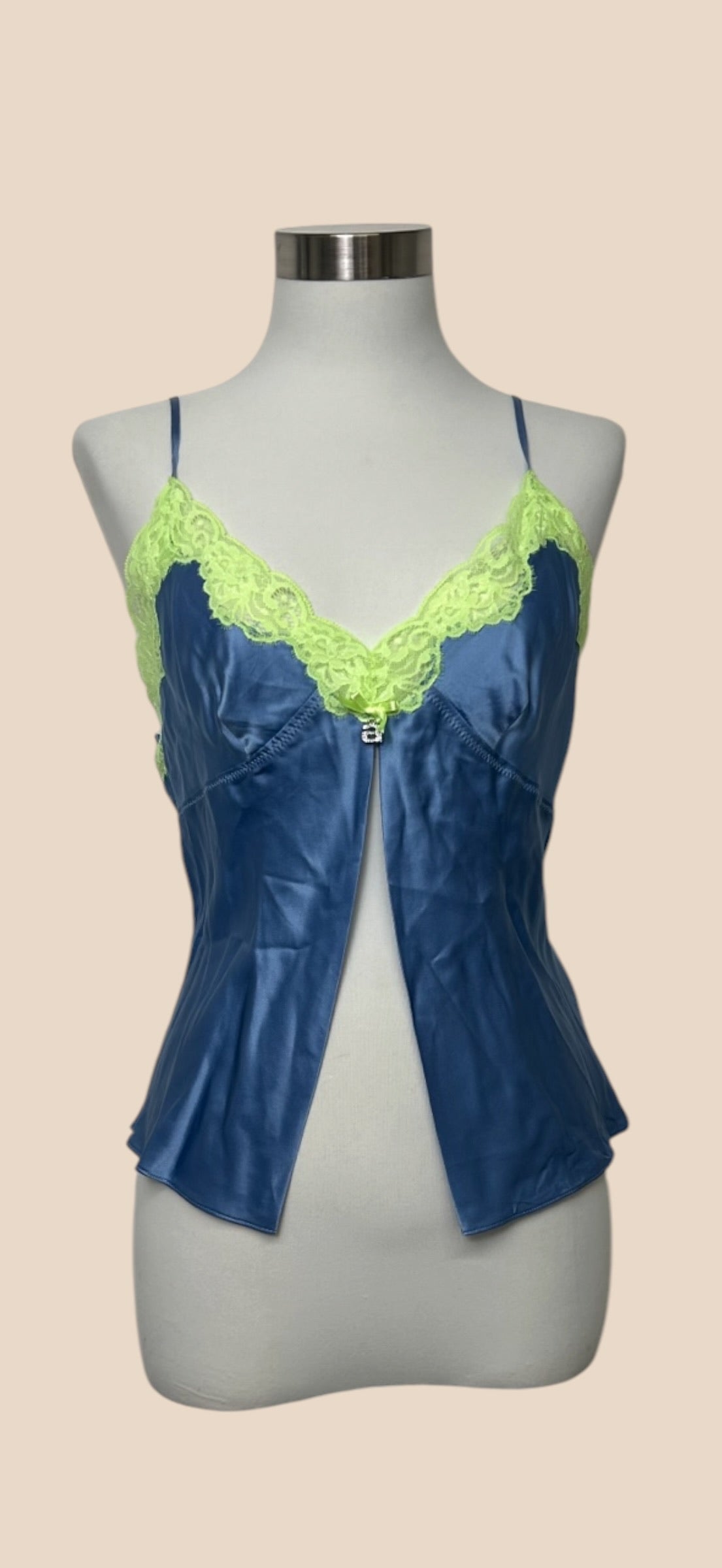 Alexander Wang Blue Satin Lace Trim Camisole Top
