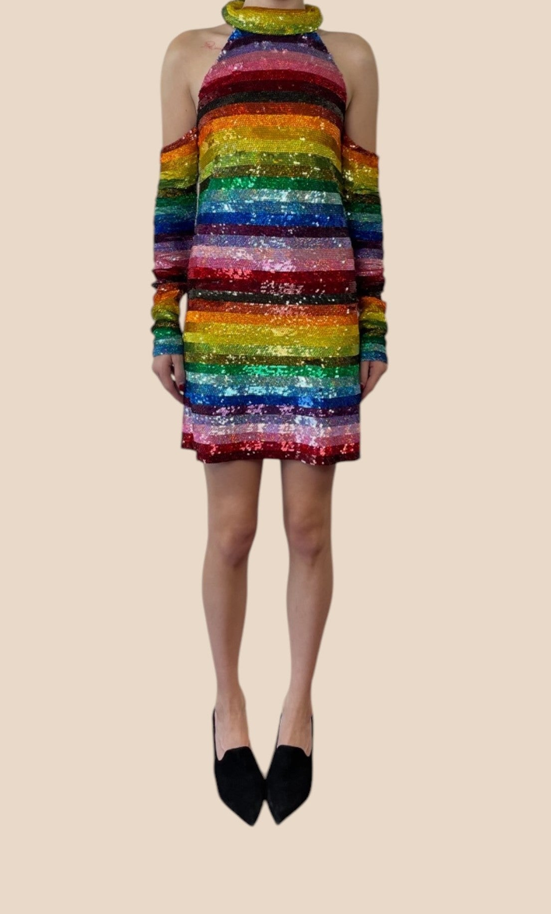 Ashish Rainbow Sequin Striped Mini Dress