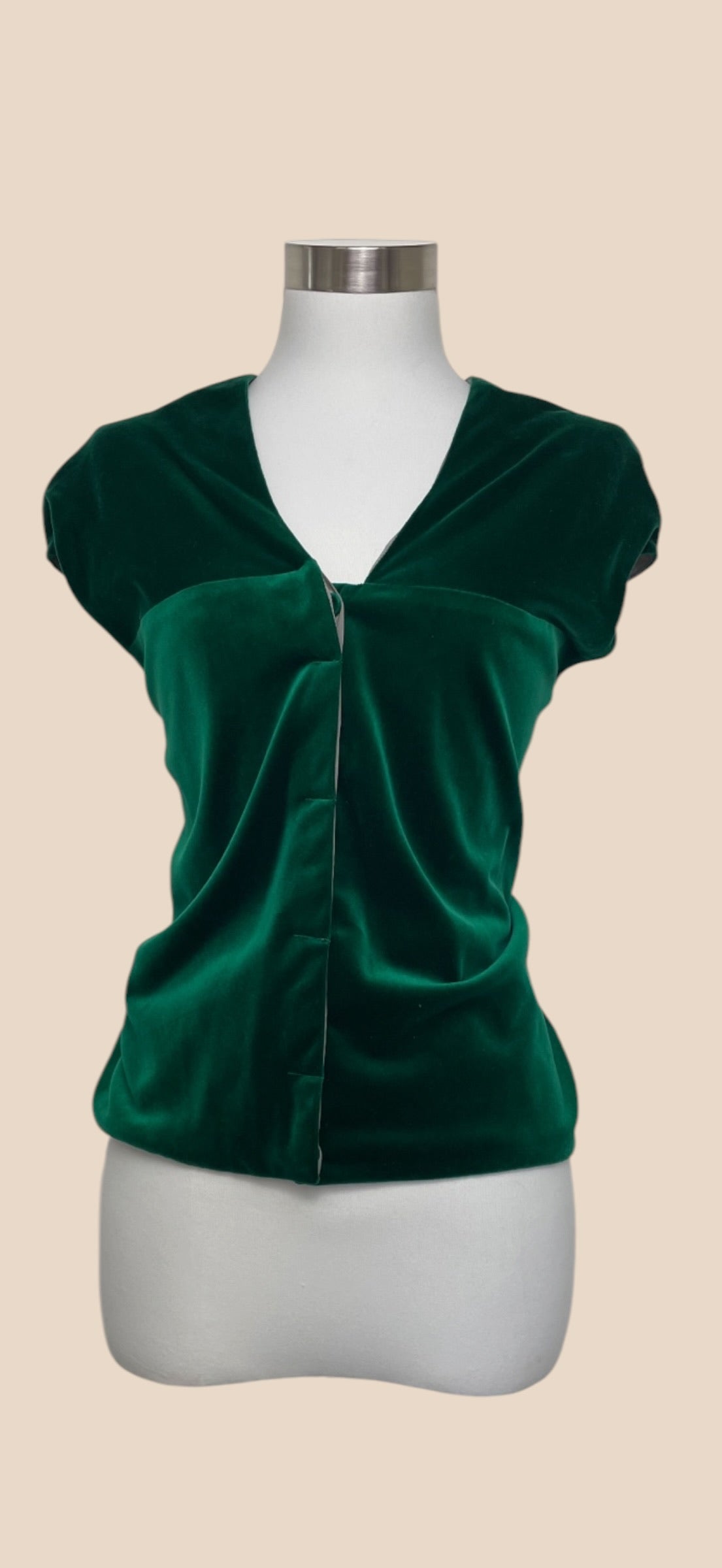 Balenciaga Emerald Green Velvet Cap Sleeve Top