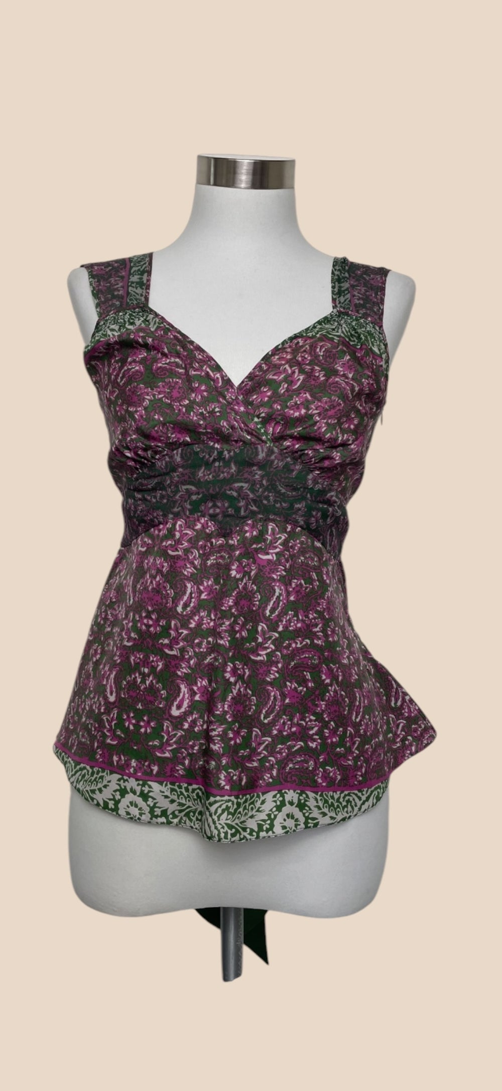 Balenciaga Purple and Green Paisley Print Sleeveless Tie-Waist Top