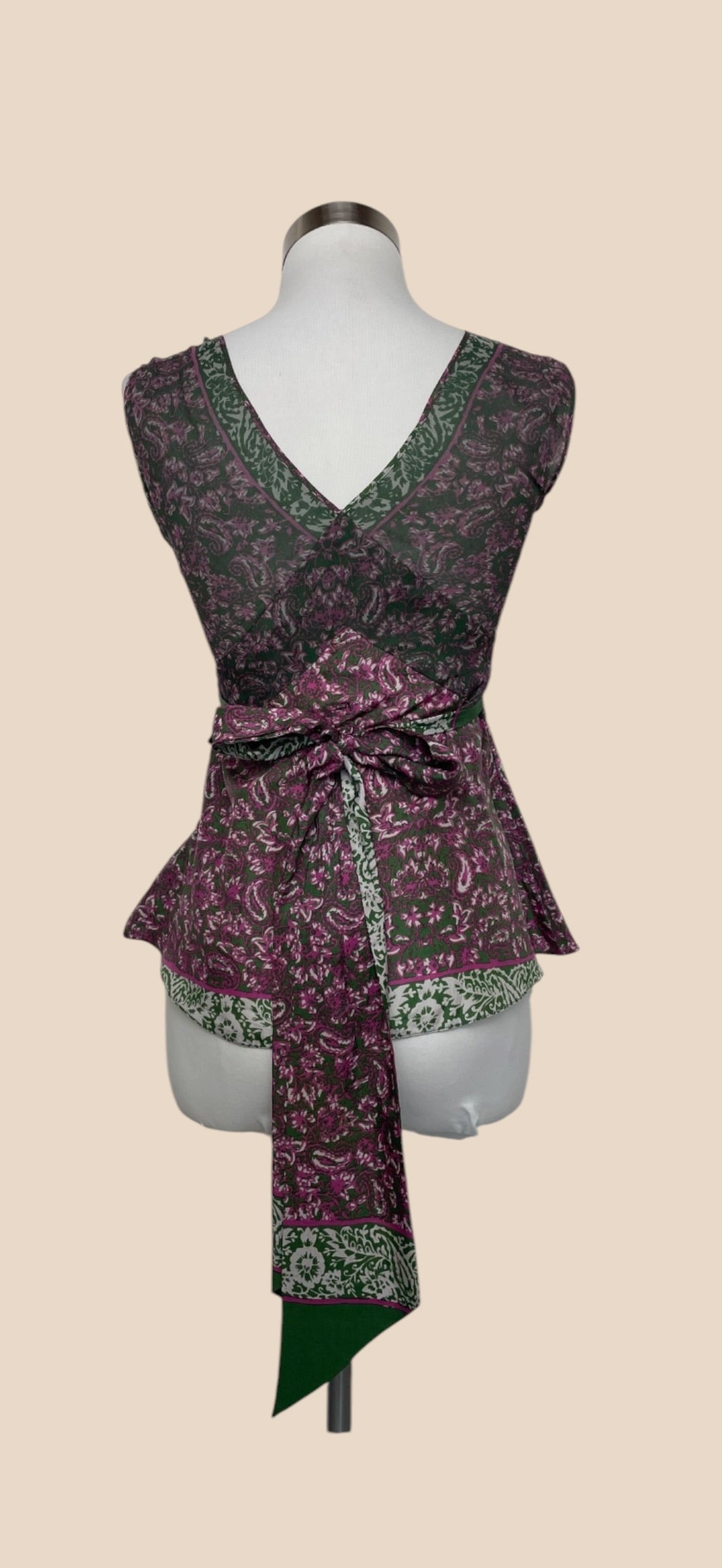 Balenciaga Purple and Green Paisley Print Sleeveless Tie-Waist Top