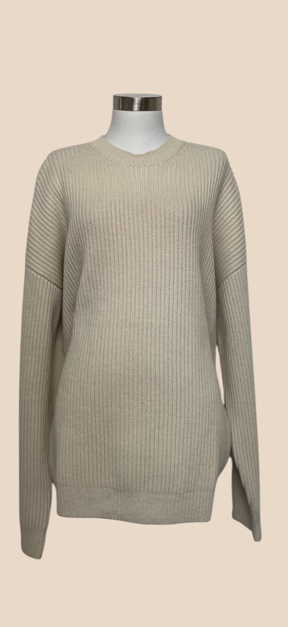 Balenciaga Cream Ribbed Knit Crewneck Sweater