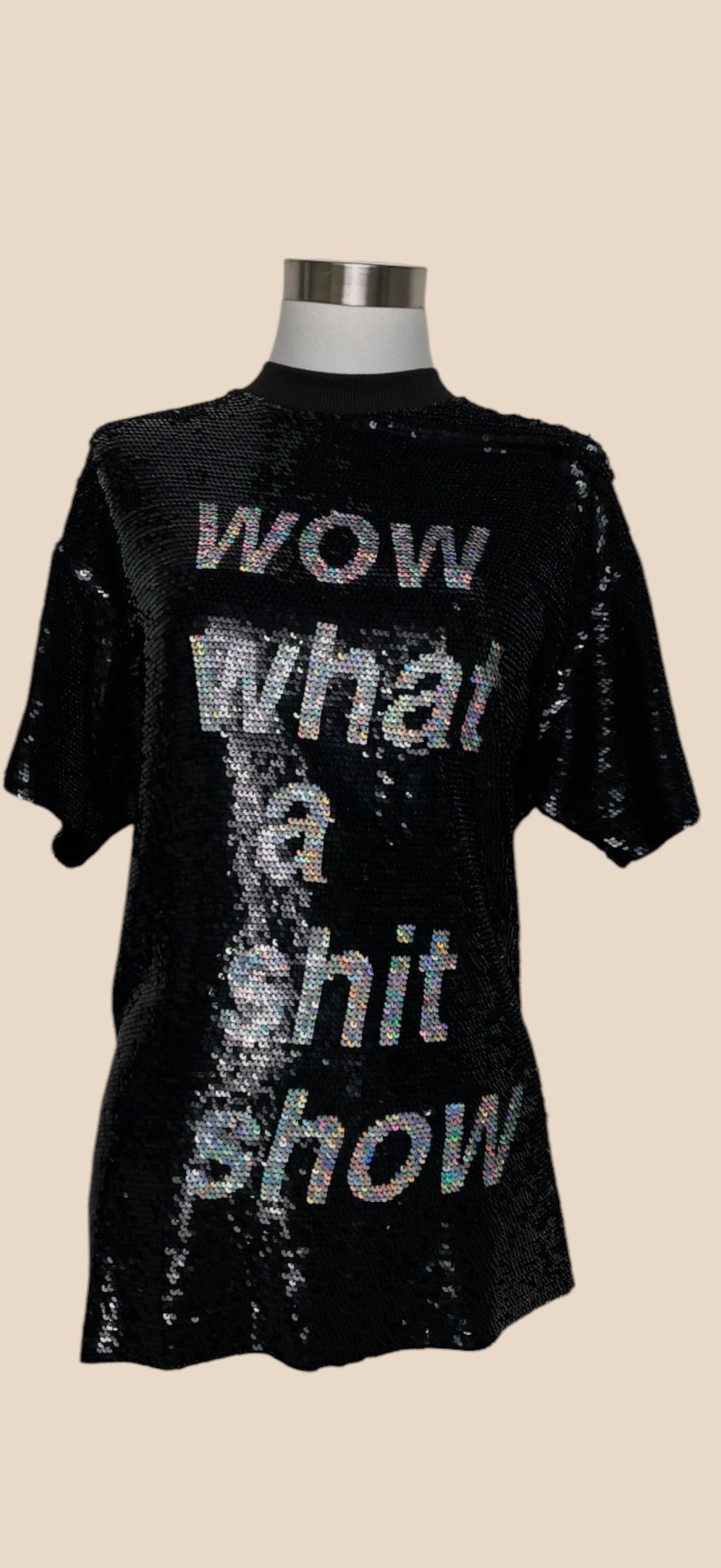 Ashish Black Sequin “Wow What a Shit Show” T-Shirt