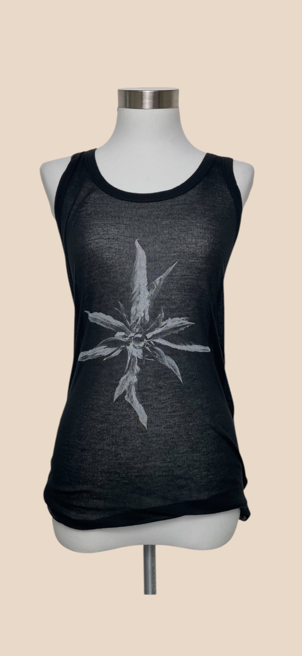 Ann Demeulemeester Black Sheer Floral Print Tank Top