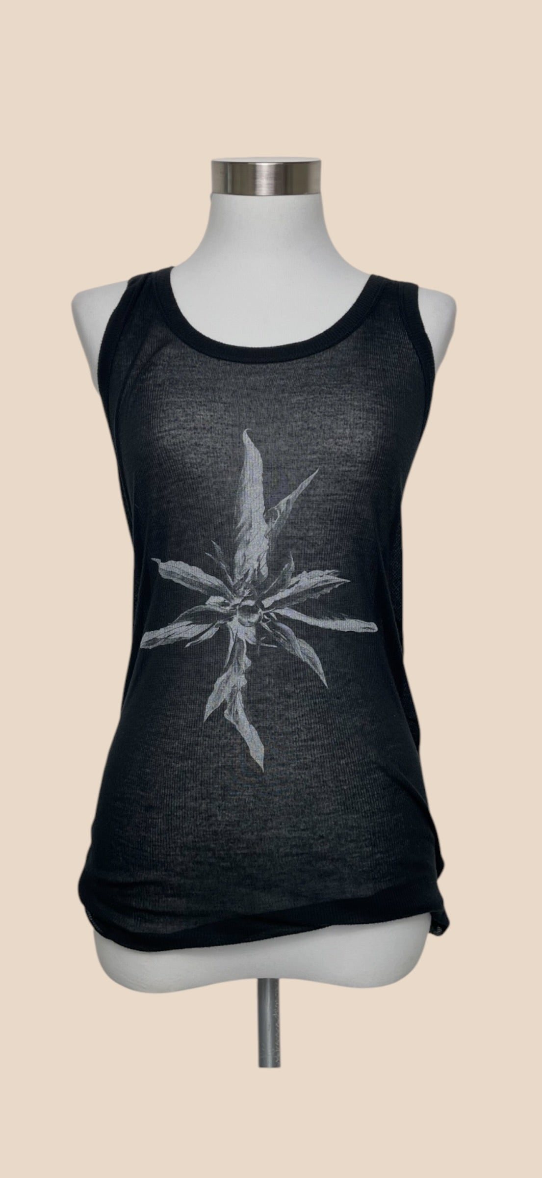 Ann Demeulemeester Black Sheer Floral Print Tank Top