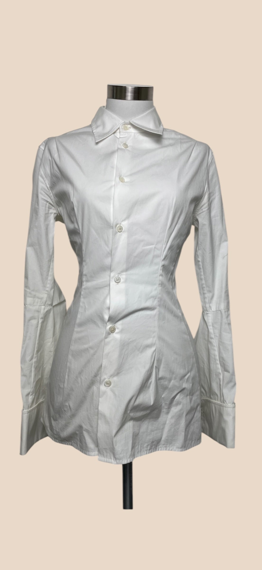 Ann Demeulemeester White Fitted Button-Up Shirt with Flared Cuffs