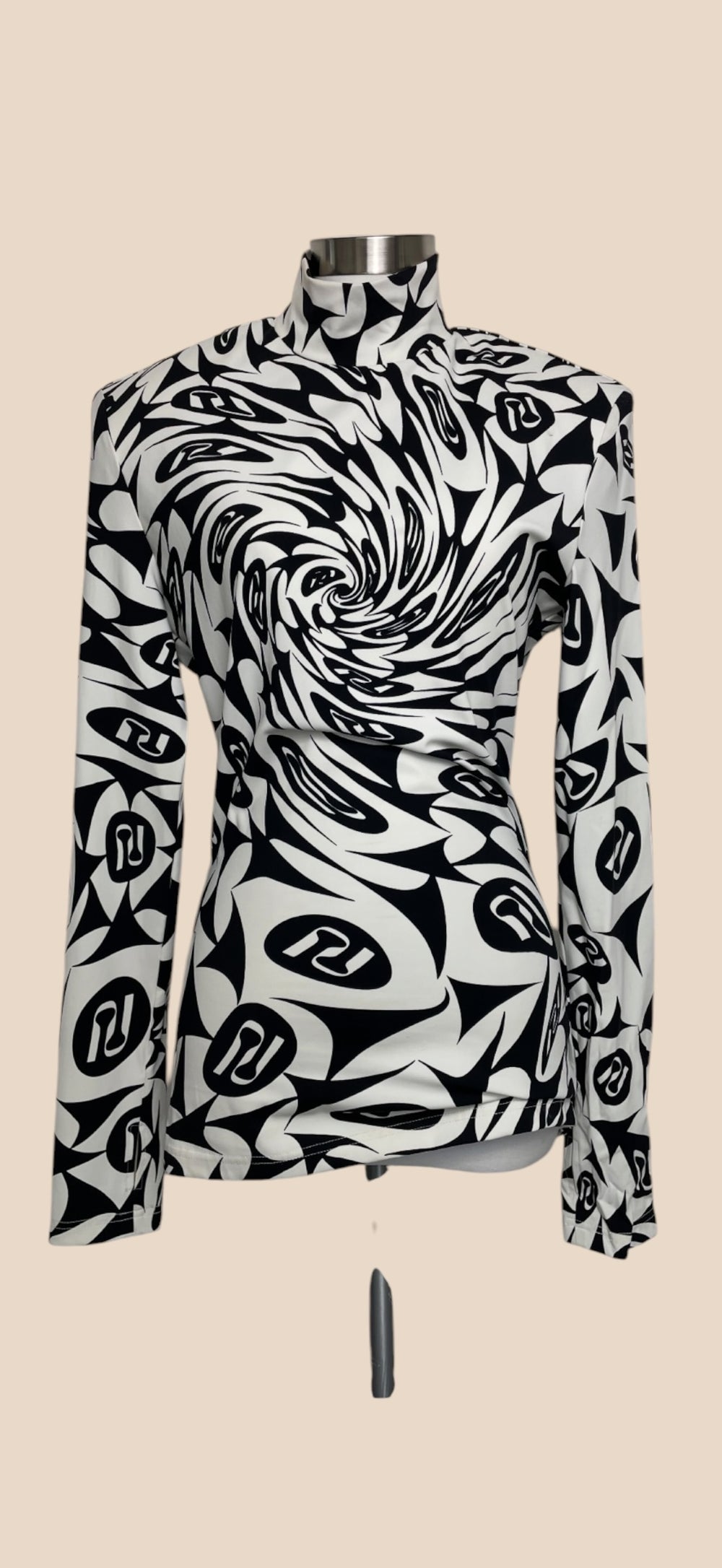 Annakiki Black and White Swirl Print Long Sleeve Turtleneck Top