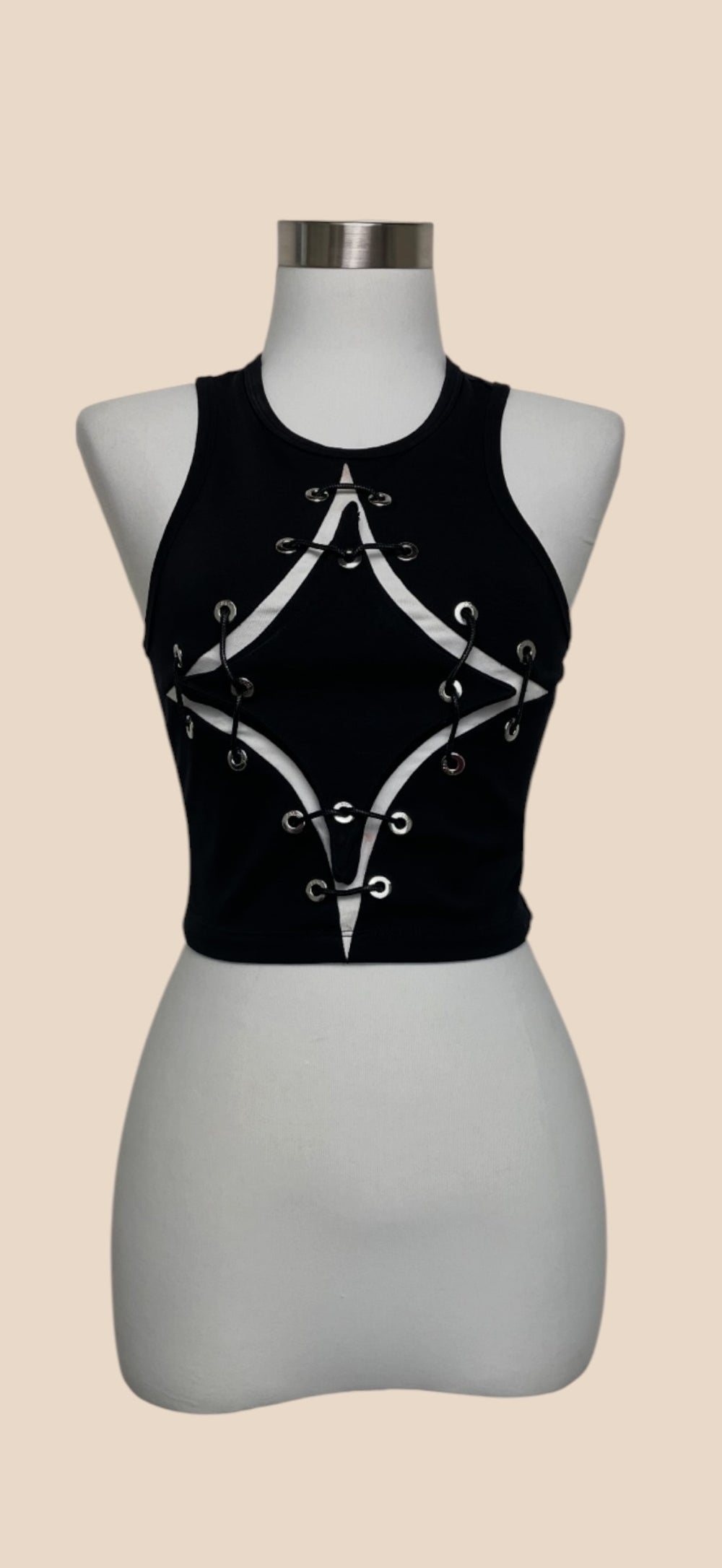 Annakiki Black Lace-Up Cutout Sleeveless Crop Top