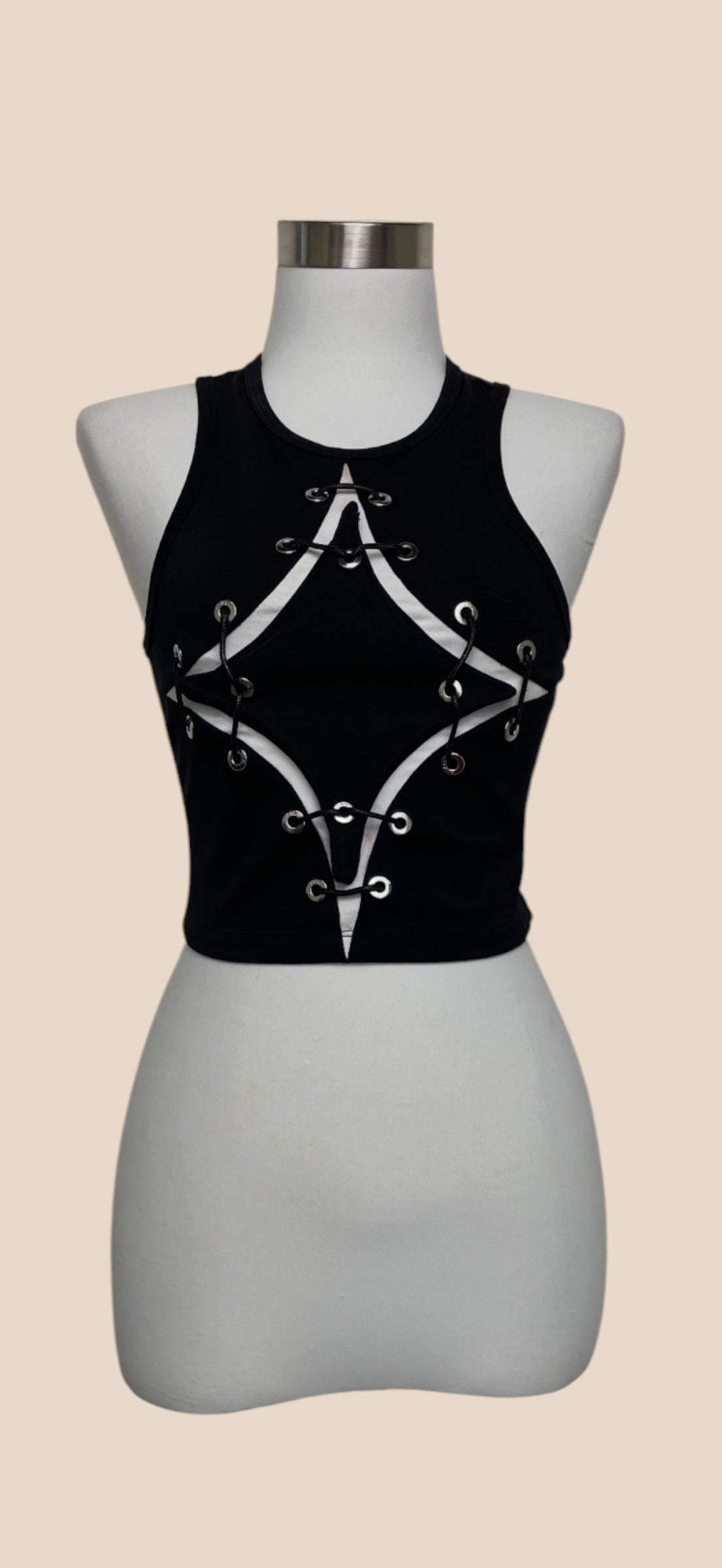 Annakiki Black Lace-Up Cutout Sleeveless Crop Top