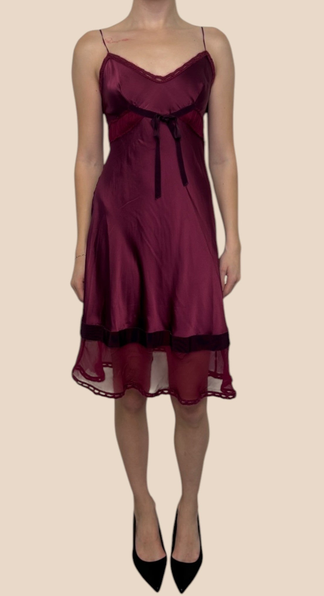 Alberta Ferretti Burgundy Satin Slip Dress