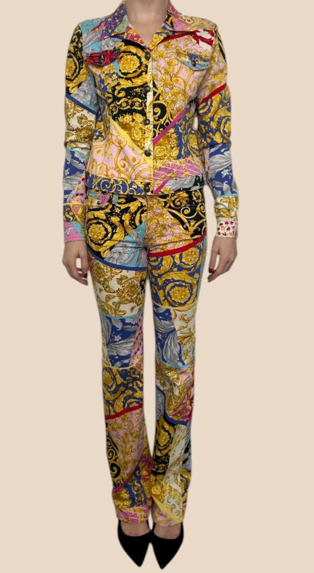 Moschino Multicolor Baroque Print Jacket & Pants Set