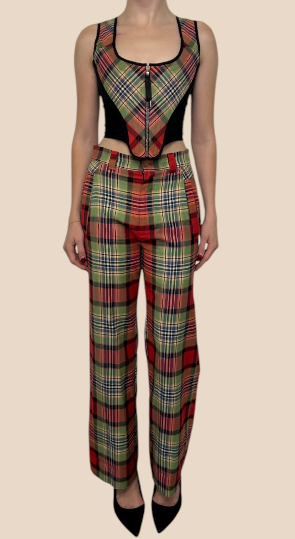 Vivienne Westwood Multicolor Plaid Corset Top & Pants Set