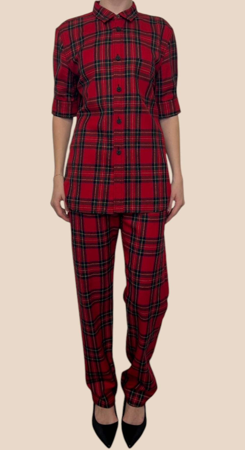 Comme des Garçons Red Plaid Shirt & Pants Set