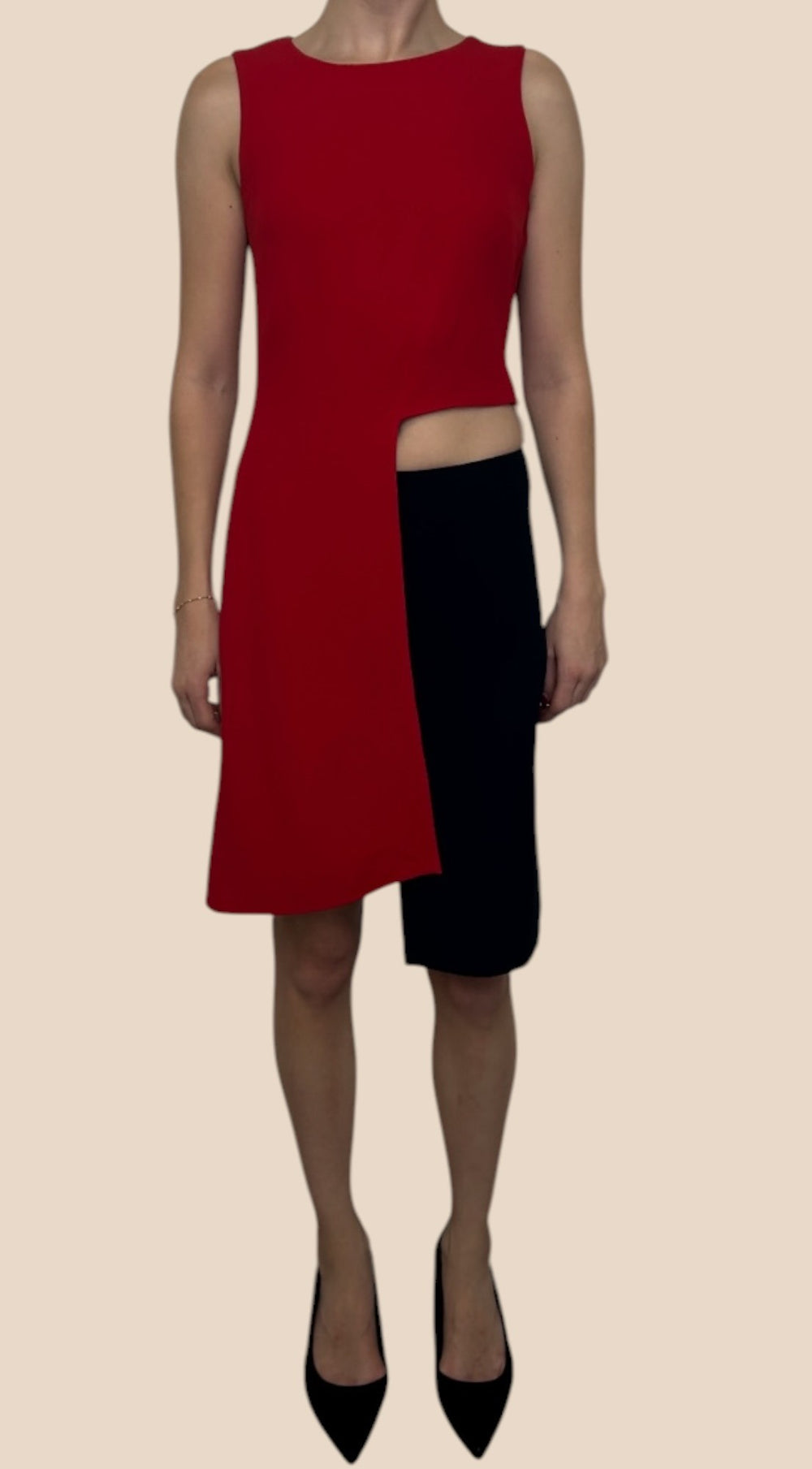 Moschino Red & Black Asymmetric Cutout Dress