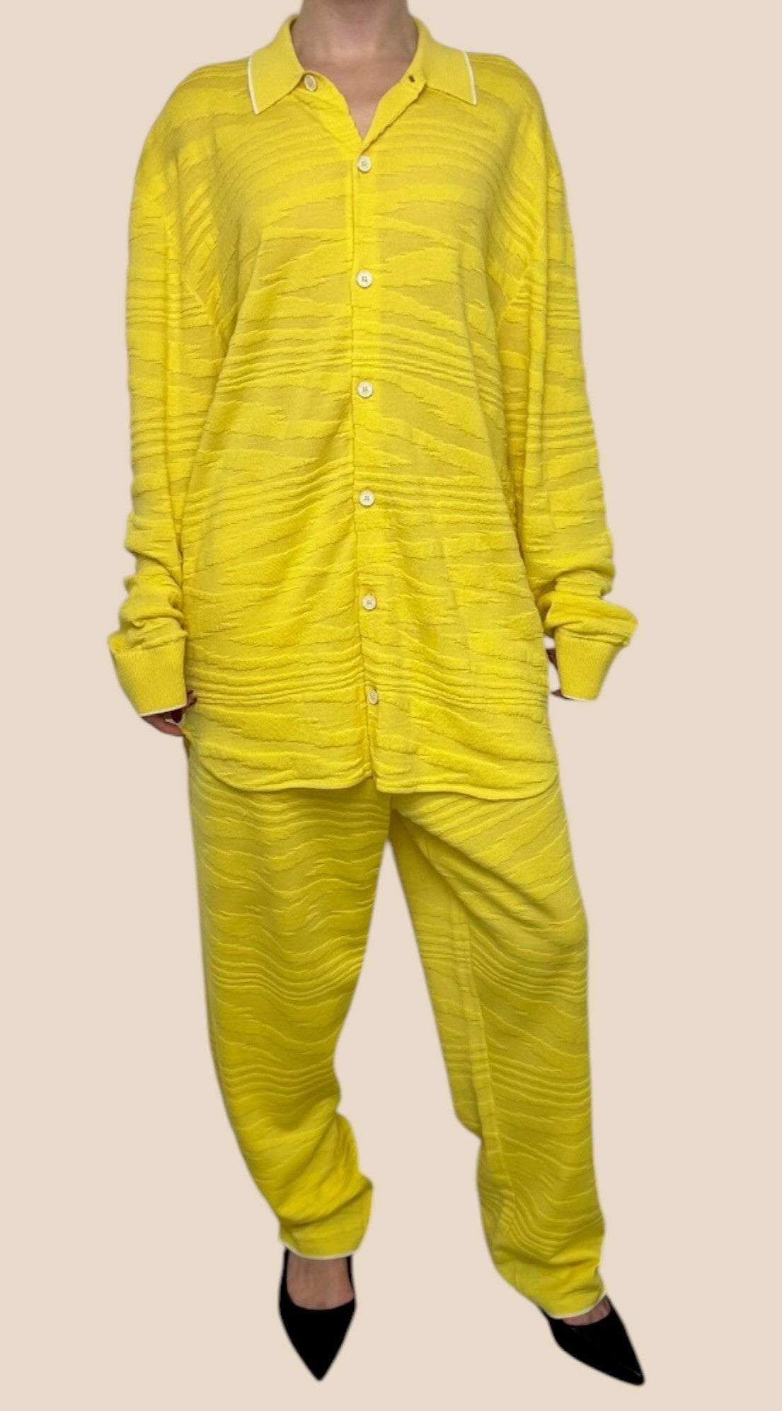 Missoni Yellow Textured Knit Shirt & Pants Set