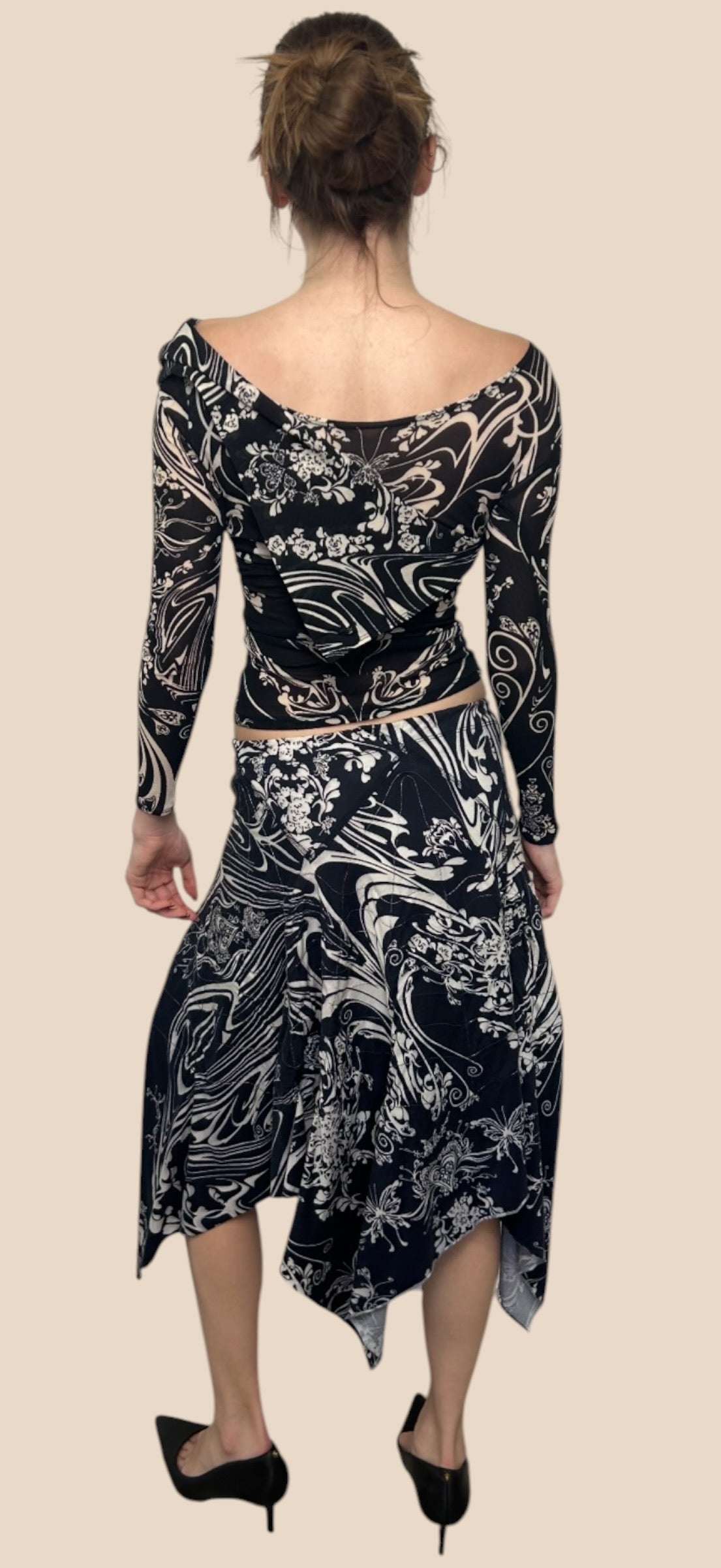 Issey Miyake Black & White Printed Top & Skirt Set