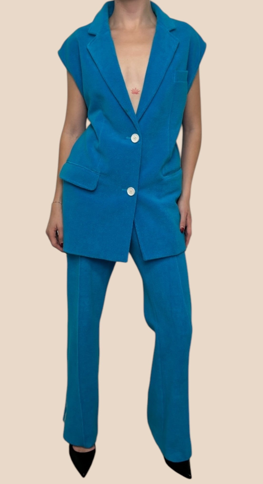 Nina Ricci Turquoise Sleeveless Blazer & Trouser Set