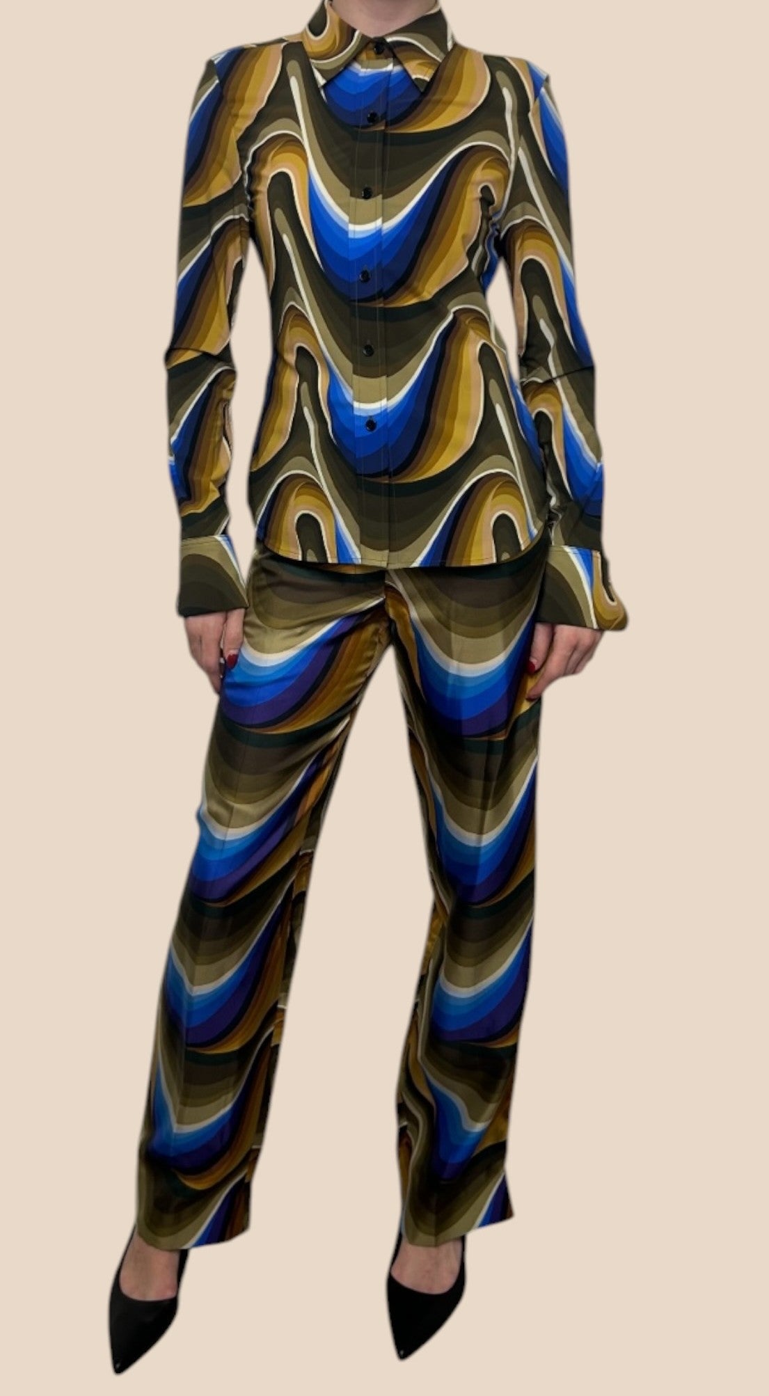 Victoria Beckham Multicolor Print Shirt & Trouser Set