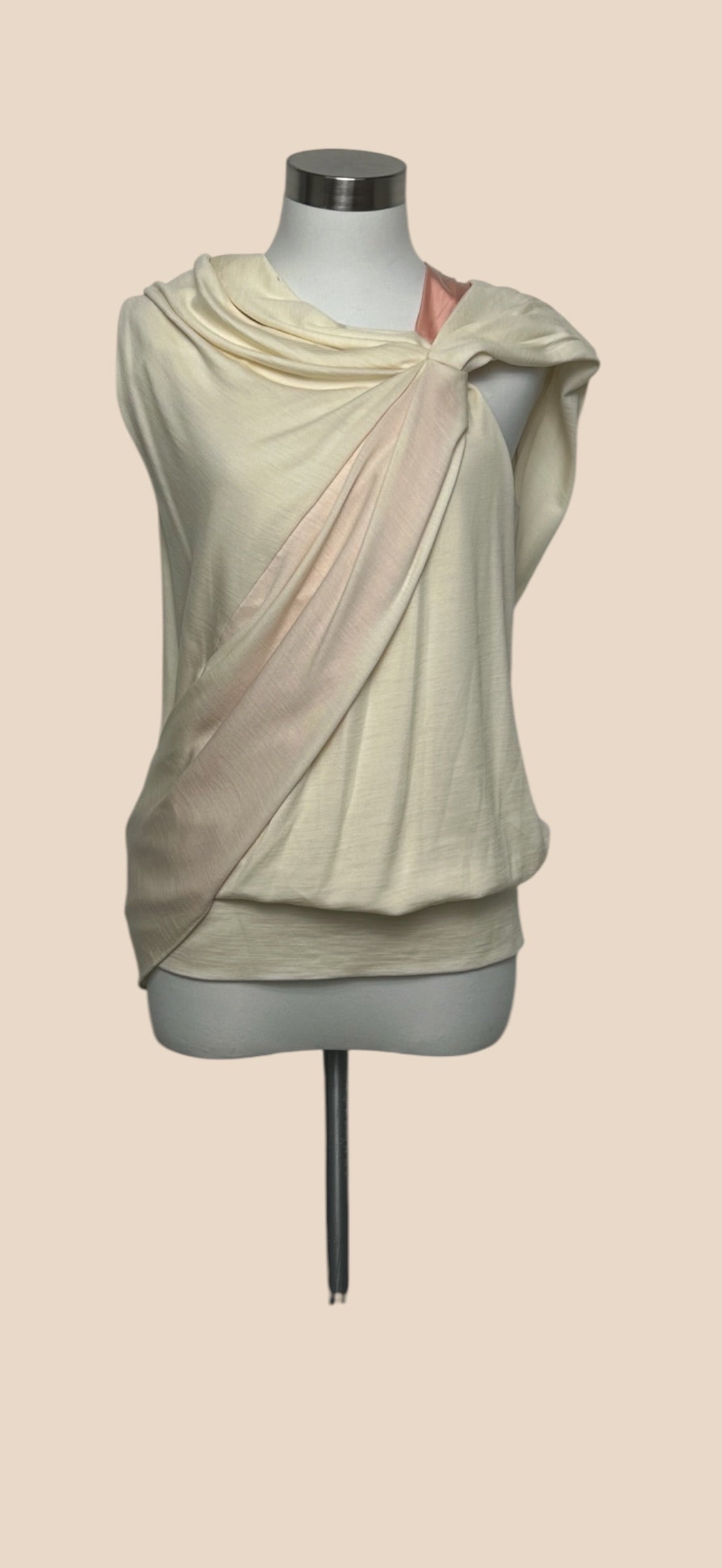 Balenciaga Ivory Draped Sleeveless Top with Pink Contrast Detail