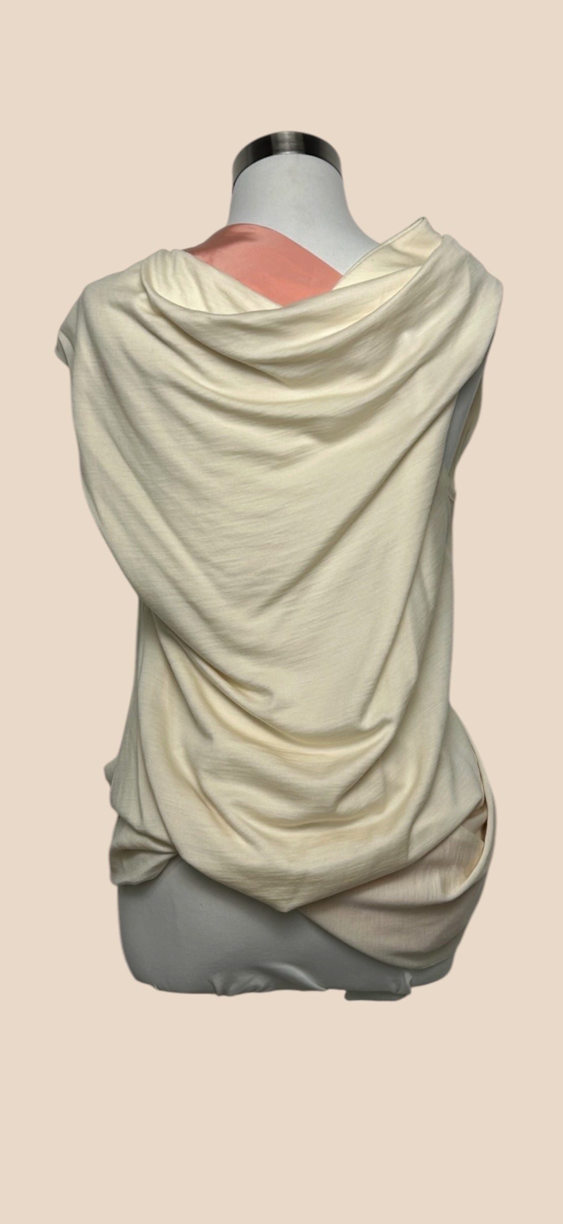 Balenciaga Ivory Draped Sleeveless Top with Pink Contrast Detail