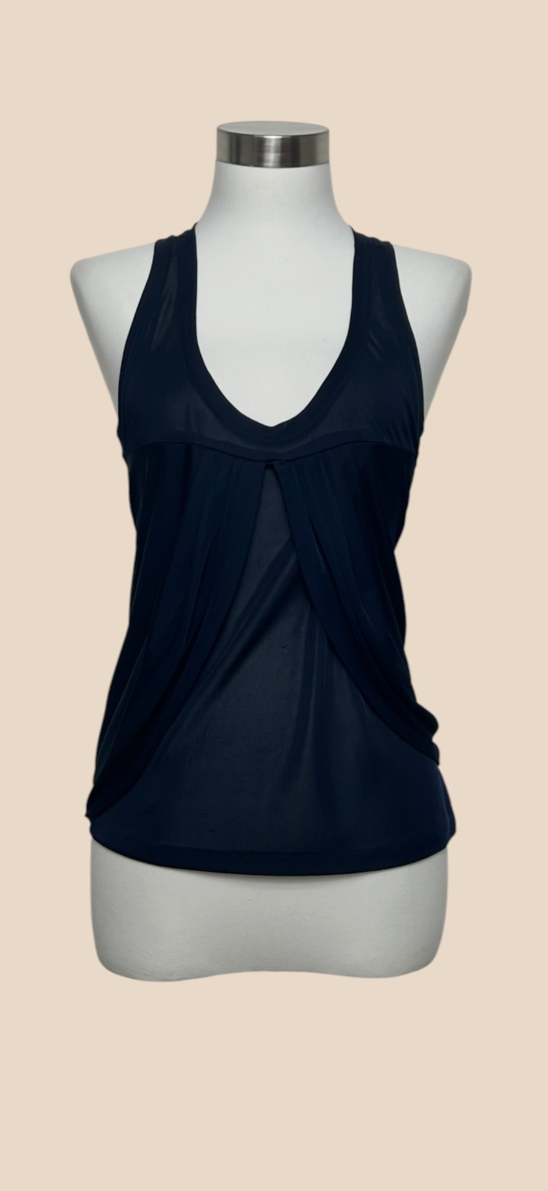 Balenciaga Navy Blue Sleeveless Draped Scoop Neck Racerback Top