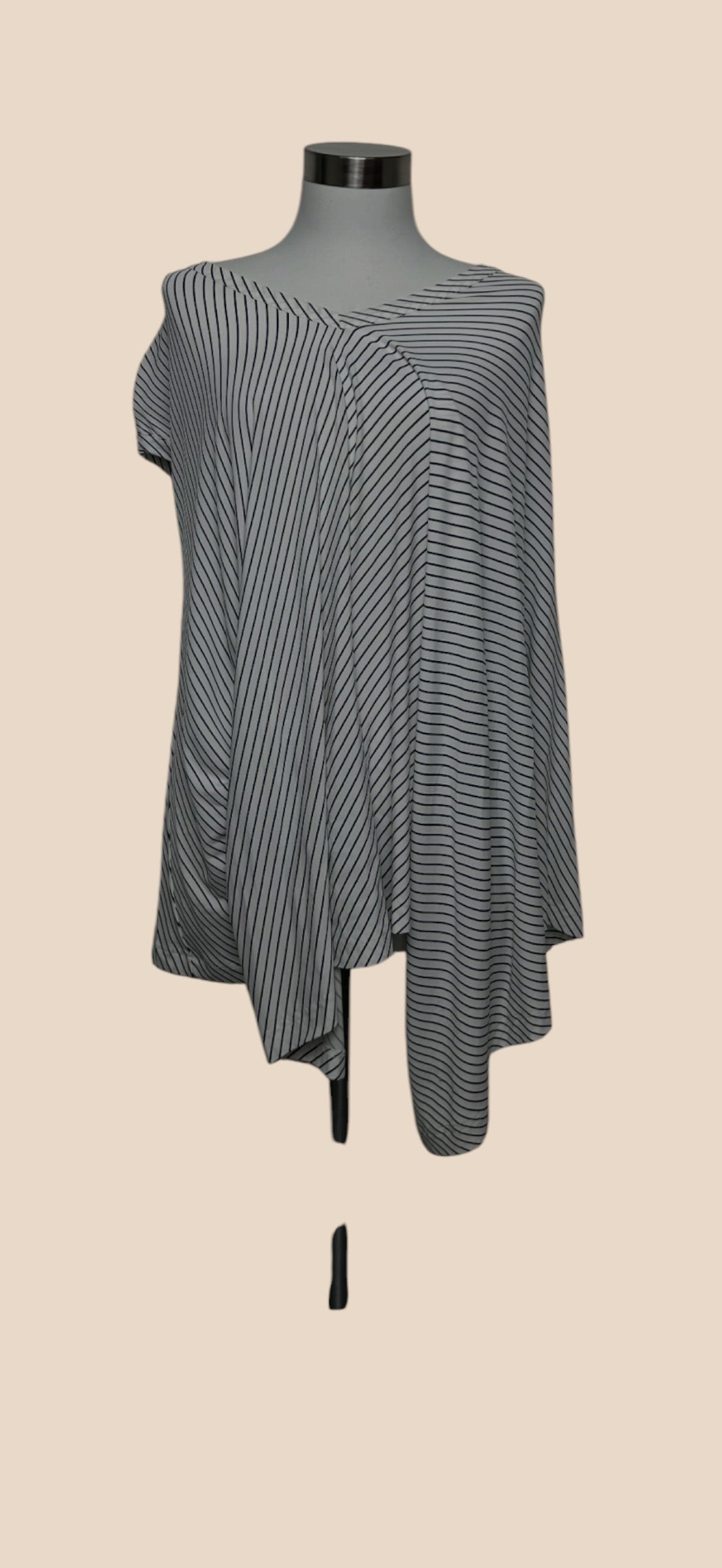 Balenciaga Black & White Pinstripe Asymmetric Draped Tunic Top