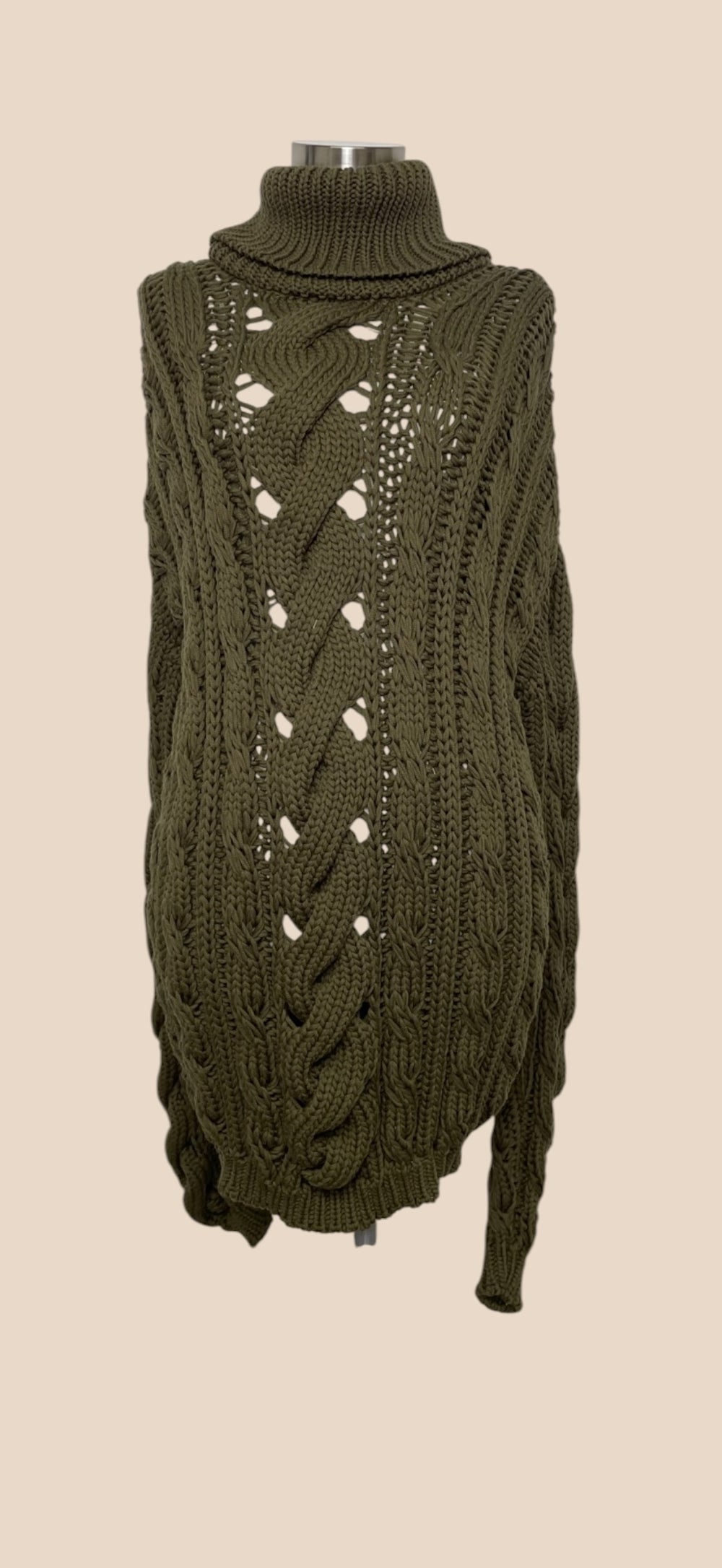 Balmain Olive Cable-Knit Turtleneck Sweater