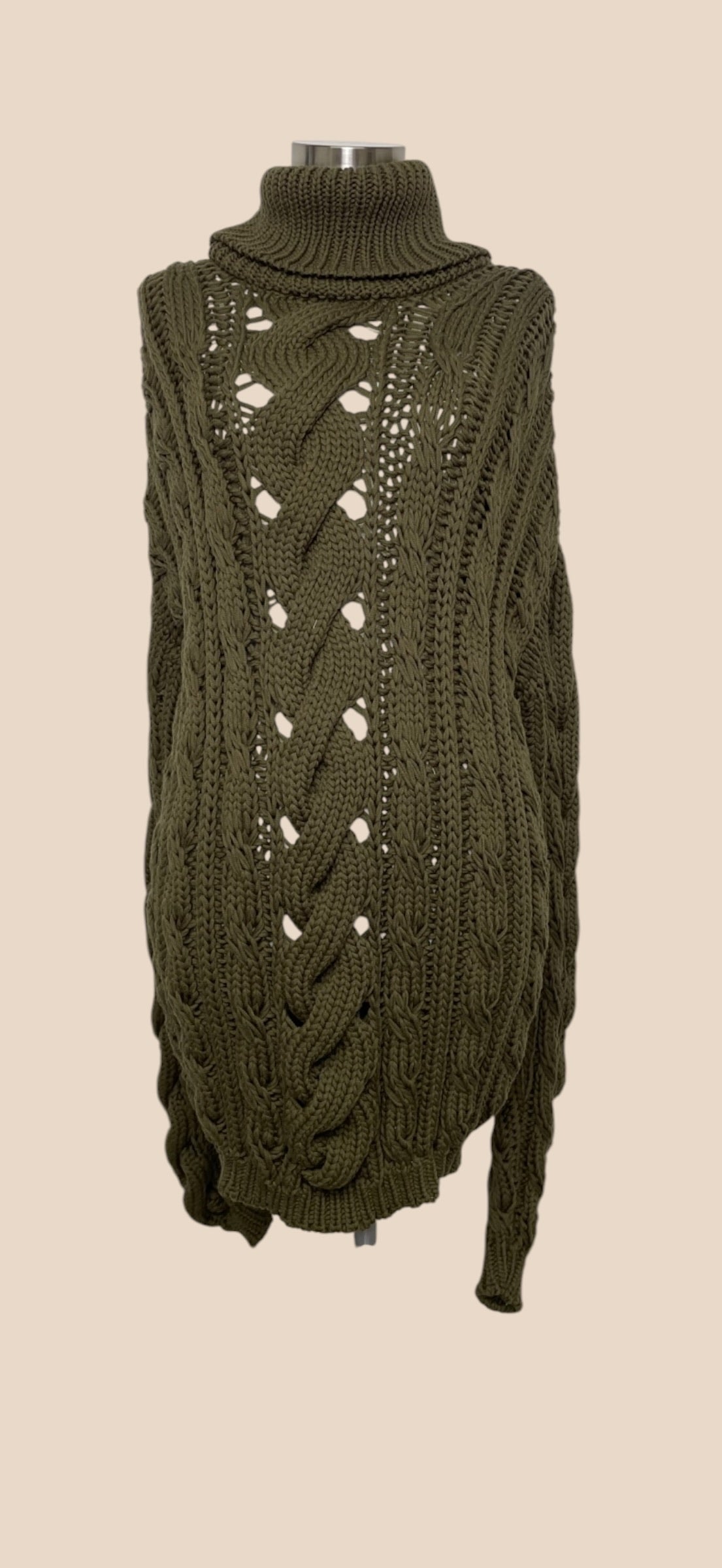 Balmain Olive Cable-Knit Turtleneck Sweater