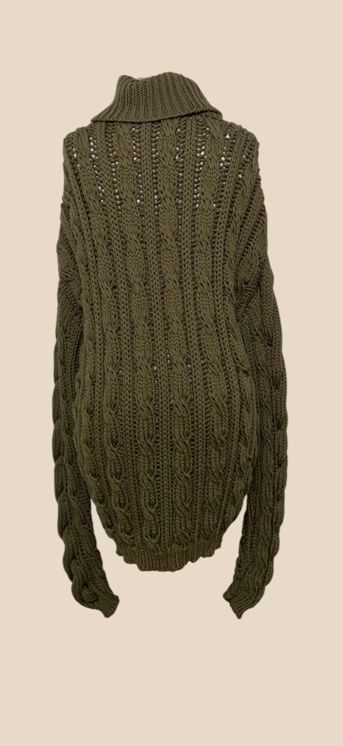 Balmain Olive Cable-Knit Turtleneck Sweater