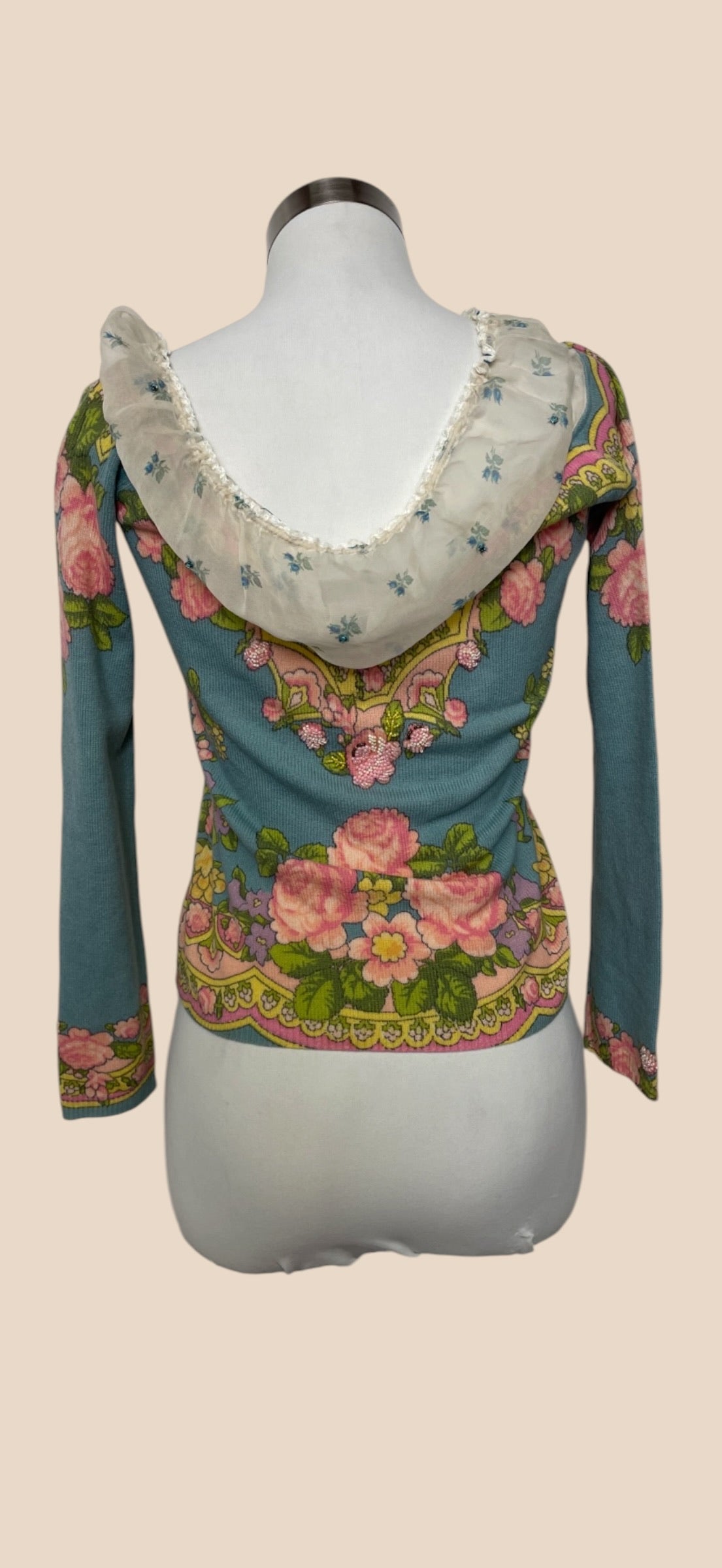 Blumarine Blue Floral Print Long-Sleeve Top